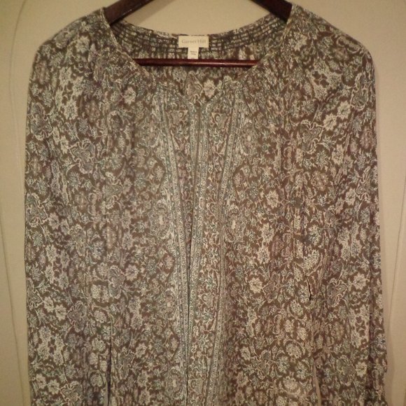 Garnet Hill Bohemian Bishop Blouse XS 100% Silk Semi Sheer Raglan Long Sleeves